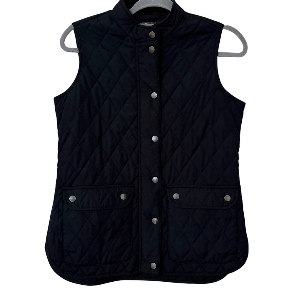 J.McLaughlin Womens Small Quilted Vest Black Chore Coat Old Money Equestrian